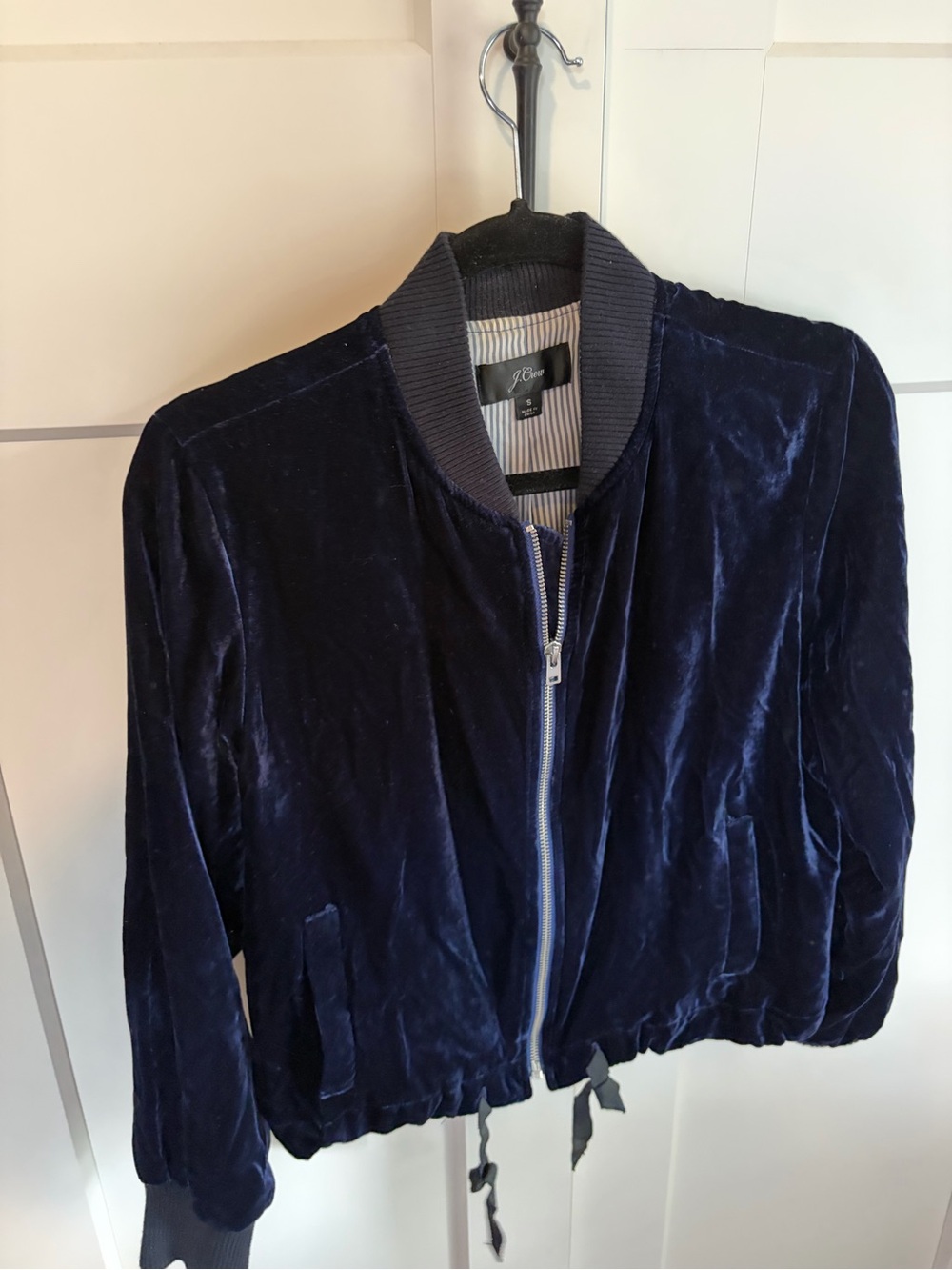 J Crew Navy Velvet Bomber Jacket